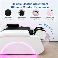 Fauteuil de lavage haut de gamme entièrement automatique avec massage du dos, repose-jambes LED réglable, table chiropratique pour salon de coiffure et barbier