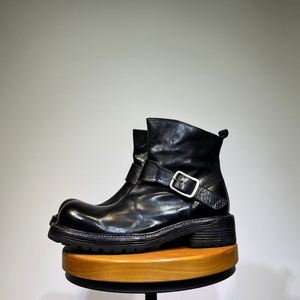 Handmade Winter Retro Men's Boots Genuine Leather Lining Zipper Closure Height Increasing Feature Mid-heel Design - Product Image 2
