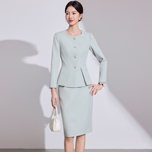 Women's Two Piece Suit Set Full Sleeve Midi Skirt Office Lady Style Anti-Wrinkle Spring Worsted Fabric - Product Image 1