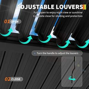 Pérgola de 10X12 Pies <span class=keywords><strong>con</strong></span> Techo Impermeable Ajustable Independiente, Pérgola Exterior de Aluminio <span class=keywords><strong>con</strong></span> Rejillas Ajustables - Product Image 2