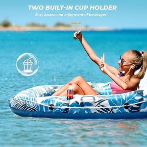 Balsa flotante inflable para dos parejas, tumbona para piscina, colchoneta flotante para piscina exterior, cama flotante. - Product Image 2