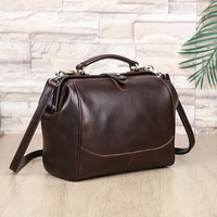 Tas Tangan Wanita Kulit Asli Premium Retro Berkualitas Tinggi, Model Terstruktur, Gaya Klasik Doctor Bag dengan Slot Pena & Gantungan Kunci