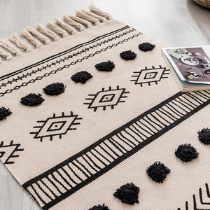 <span class=keywords><strong>Tapis</strong></span> en coton touffeté rayé noir et <span class=keywords><strong>blanc</strong></span> bohème tissé à la main, <span class=keywords><strong>tapis</strong></span> <span class=keywords><strong>de</strong></span> <span class=keywords><strong>sol</strong></span> tribal pour la maison ou l'hôtel, 60*90cm - Product Image 4
