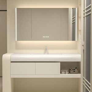 Combinación de mueble de baño sencillo, mueble de lavabo color crema, lavabo - Product Image 5