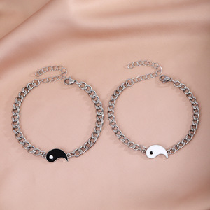 Bracelet universel en acier inoxydable bicolore Yin <span class=keywords><strong>Yang</strong></span> Tai Chi pour couple, vente en gros, idéal pour les cadeaux de festival - Product Image 5