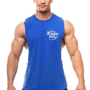Gilet de sport d'été pour hommes T-shirt sans manches T-shirt d'entraînement de fitness en pur coton personnalisé couleur unie coupe surdimensionnée - Product Image 1
