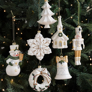 Рождественская елка подвесные украшения Снежинка Санта-солдат венок колокольчик снеговик белые рождественские украшения для зимы елки - Product Image 2