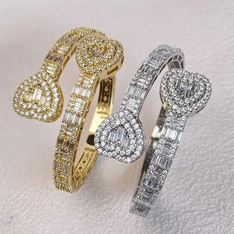 Hip Hop Jewelry Gold Plated Diamond Bracelet Iced Out Cubic Zirconia Bracelet Jewelry Miami Baguette Bracelets Bangle For Women