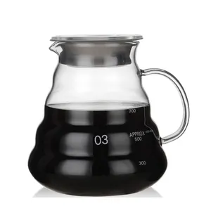 Garrafa de água para servidor de 360/580/780ml, garrafa de vidro resistente ao calor, jarra de café com alça, chaleira de borracha