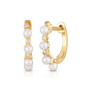 Gemnel时尚珠宝925纯银镀金收藏珍珠和钻石别致的heggie耳环