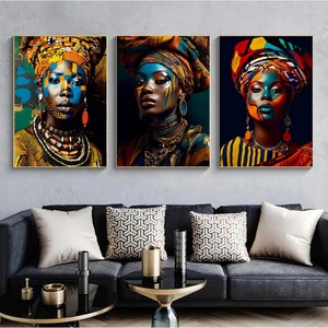 Quadri Etnici Tribali, Donna Africana Nera con Gioielli Dorati, Design Art Déco, Decorazione per Casa e Camera, Regalo, <span class=keywords><strong>Dipinto</strong></span> su Tela - Product Image 2