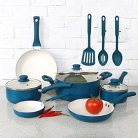 Juego de Utensilios de Cocina Antiadherentes Modernos de 13 Piezas, Diseño Sostenible de Metal Rojo