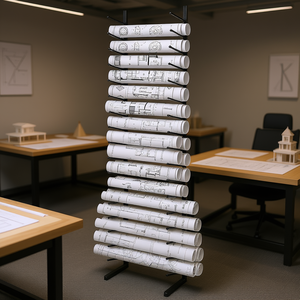 Porte-affiches vertical suspendu à 16 niveaux Blueprint, organisateur de rangement en métal pour bureau, style industriel, 33x15x85cm - Product Image 2