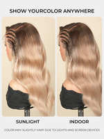 Perruque Lace Front 13x6 Pré-tressée Brunette avec Mèches Blondes, Ondulations Souples, Raie Latérale et Baby Hair, Facile à Poser et Prête à Porter