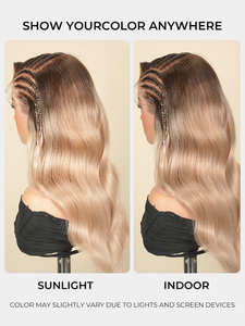 Perruque Lace Front 13x6 Pré-tressée Brunette avec Mèches Blondes, Ondulations Souples, Raie Latérale et Baby Hair, Facile à Poser et Prête à Porter - Product Image 5