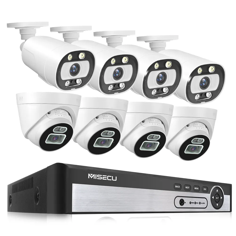 Set Kamera CCTV 2 Arah NVR, Set Kamera Kubah Poe Campuran 8 Saluran Luar Ruangan Sistem Interkom 5MP 8CH