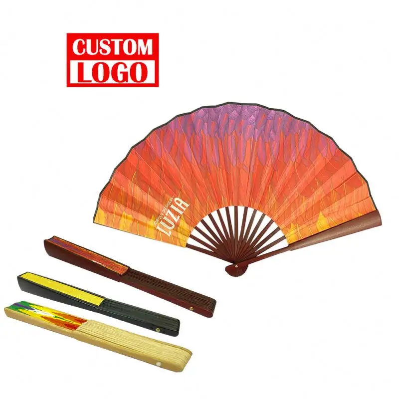 33C.M Large Hand Fan With Custom Logo Printed Chinese Folding Fans Silk Folding Fan For Performance, Dance, Fighting,