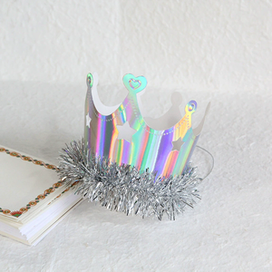 Couronnes de fête brillantes effet miroir laser, dorées et argentées, avec pompons, en papier, taille unique pour enfants et adultes, pour fêtes <span class=keywords><strong>d</strong></span>'anniversaire - Product Image 4
