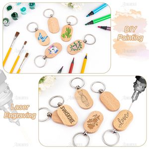แผ่นไม้เปล่าสำหรับแกะสลัก ขายส่ง พวงกุญแจไม้รูปโล่ ป้ายห้อยกุญแจ ห่วงกุญแจ สำหรับงาน DIY ของขวัญ งานฝีมือ แกะสลักด้วยเลเซอร์ - Product Image 5
