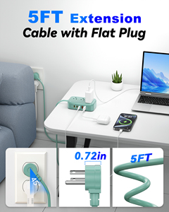 Mini multiprise verte à 3 prises avec 3 ports USB-C et 2 ports USB-A, câble de 1,8 m, conception de sécurité ABS pour usage résidentiel - Product Image 5