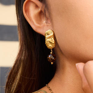 Pendientes de gota Retro de nueva tendencia, joyería de moda para mujer, Pendientes colgantes de acero inoxidable con bola de resina de leopardo para mujer - Product Image 1