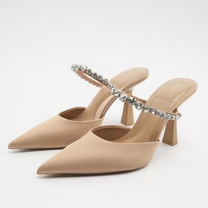 New Fashion Sexy Solid Color Rhinestone Pointed Stiletto High Heels Outdoor Temperament Plus Size Slippers Party Women Pumps - Product Image 3