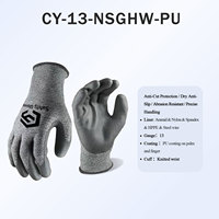 Gants de travail anti-coupure 13G HPPE Niveau 5, revêtement PU, doublure fibre de verre, résistants aux chocs, en polyuréthane – Vente chaude de notre usine chinoise CY