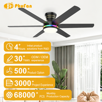 Ventilateur de plafond discret avec anneau LED RGB, lampe à intensité variable, télécommande, 6 pales en contreplaqué pour salle de jeux et intérieur domestique