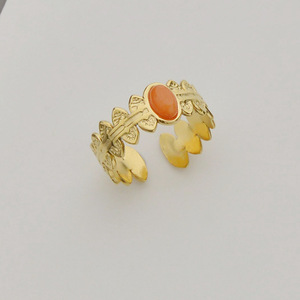 Nhẫn Hở Hình Bầu Dục Đính Đá Hồng Ngọc Bằng Thép Không Gỉ Cổ Điển Kiểu Pháp Nhẫn Mã Não Đỏ Bằng Thép Titan - Product Image 6