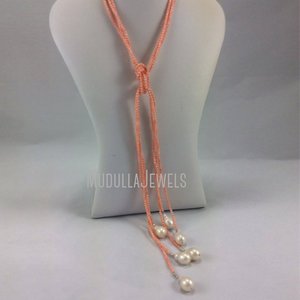 LN24136 perlas de Coral rosa y de plata collar de perla - Product Image 1
