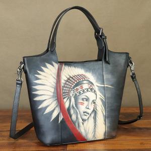 Primeira Camada De Couro De Couro Bolsa Das Mulheres Vintage Feminino Mão Desenhada Tote Bag Grande Capacidade Ombro Crossbody Bags - Product Image 4