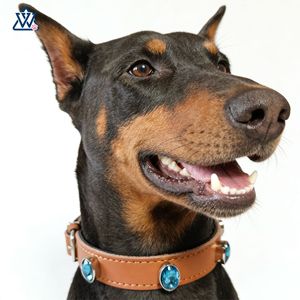 Genuine <b>Leather</b> <b>Dog</b> <b>Collar</b> Top Grain Cowhide Jeweled <b>Pink</b> Small Breed Pet Neckwear All Seasons Luxury Style - Product Image 2
