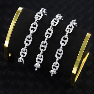 Cadena de eslabones tipo caja con diamantes de moissanita VVS, chapada en oro sobre plata de ley 925, con certificado GRA, pasa la prueba del detector de diamantes, unisex. - Product Image 1