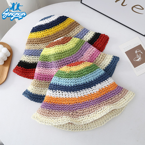 Summer Sun <strong>Cheap</strong> Beach Straw <strong>Hats</strong> Sun protection Korean Style <strong>Bucket</strong> <strong>Hat</strong> Custom Women Knit Fisherman rainbow Beach Western <strong>Hat</strong> - Product Image 2