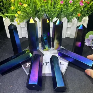 Wholesale Price Crystal Wand Black Obsidian With Aura Color Point For Decoration