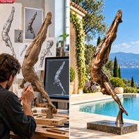 Sculpture YOUFINE en bronze grandeur nature d'un homme plongeur, statue masculine abstraite moderne pour villa, piscine, paysage de bord de piscine