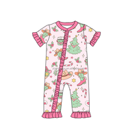Combinaison bébé en viscose de bambou Yiying, manches courtes, pantalon long, volants en dentelle, double fermeture éclair, imprimé personnalisé, pyjama pour nourrissons