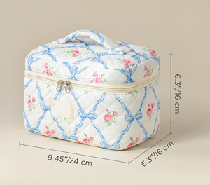 Quilted Cotton Makeup <b>Bag</b>,Coquette Quilted Toiletry <b>Bag</b> for Women and Girls - Product Image 2