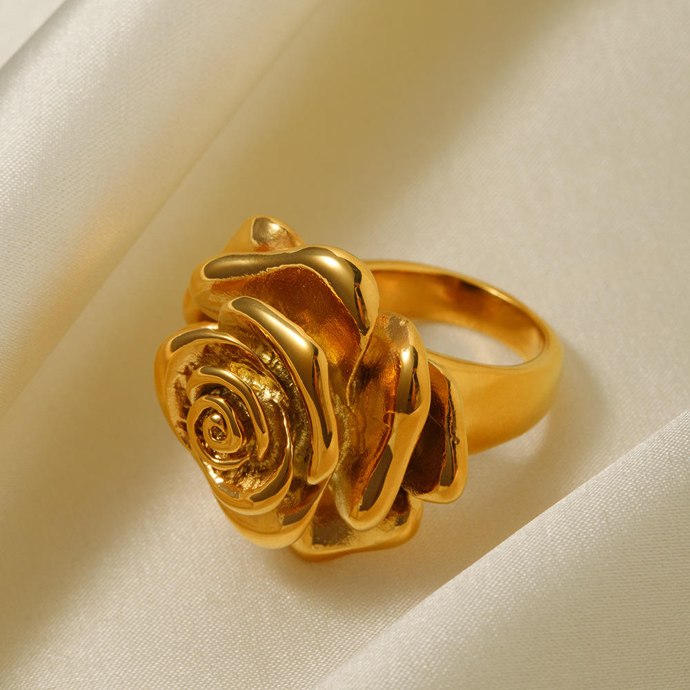 INS18 Gold Vacuum Electroplating Non Fading Stainless Steel Rose Casting  Ring Mold Make Ring Three Dimensional Flower