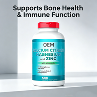 Comprimés de citrate de calcium, de magnésium et de zinc OEM avec vitamine D, 500 unités, complément alimentaire pour améliorer la densité osseuse chez les adultes