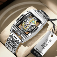 Reloj analógico de cuarzo para hombre, relojes Montre Homme, transparente, ahuecado, de lujo, resistente al agua, de cristal dorado B5011