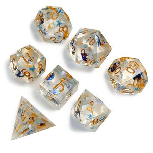 Ensemble de dés polyédriques personnalisés pour D&D, faits à la main en résine, 7 pièces, dés multi-faces avec autocollants intégrés pour RPG Dungeons & Dragons - Product Image 3