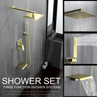 Ensemble de douche à poignée unique en laiton poli pré-installé cascade de pluie brossé or chrome robinet de salle de bain encastré Design
