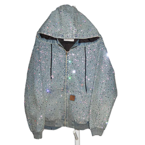 Sweat à capuche en jean zippé pour homme Naisen, style streetwear, surdimensionné, avec appliques en strass et patchs en cristal - Product Image 6
