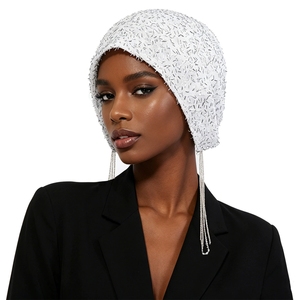 10 Couleurs Nouveauté Turban Malaisien Instantané Riche en Perles et Pompons, Foulard Respirant en Polyester, Hijabs pour Mariages et Banquets pour Femmes - Product Image 6