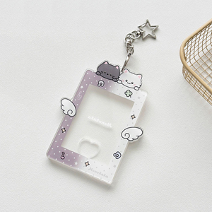 Porte-clés personnalisé avec pochette photo en plastique de 3 pouces, motif chat de dessin animé, support de carte transparent avec fermoir étoile pour sacs - Product Image 4