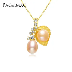 PAG&MAG Link Chain Rice Pearl Cultured Pearls Drop Cz Jewelry Necklace Chunky Real Pearl Necklace
