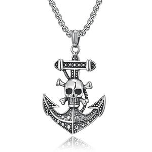 Pendentif ancre de bateau à vent en métal gothique européen américain en acier inoxydable tête de mort <span class=keywords><strong>saphir</strong></span> rue jeunesse Bar Culture personnalité - Product Image 5
