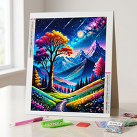 Kit de Peinture Diamant 5D Arbre Coloré Nuit Étoilée Montagne Perles Rondes Couverture Complète DIY Art pour Adultes Décoration Murale