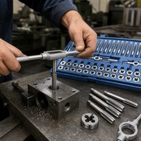 Kit de 40 pièces de tarauds et filières métriques M3-M12 en acier GCr15, avec clé à tarauds, porte-filières, jauge de pas et tournevis